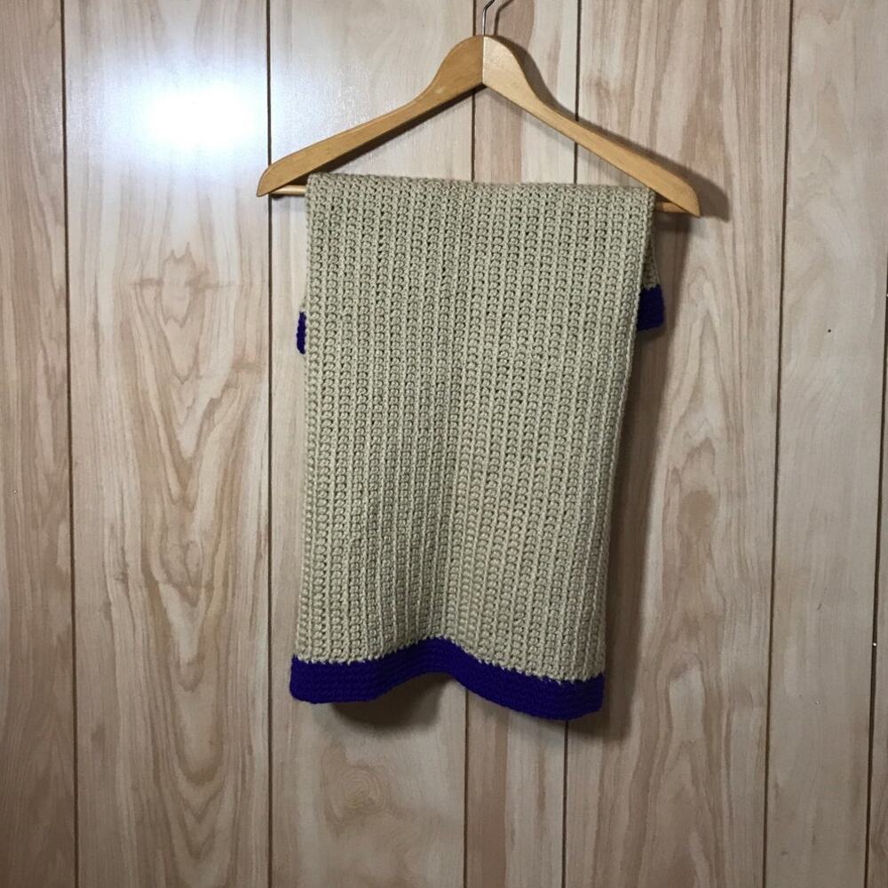 NWT Tan Purple Handmade Crocheted Baby Blanket by Dawny